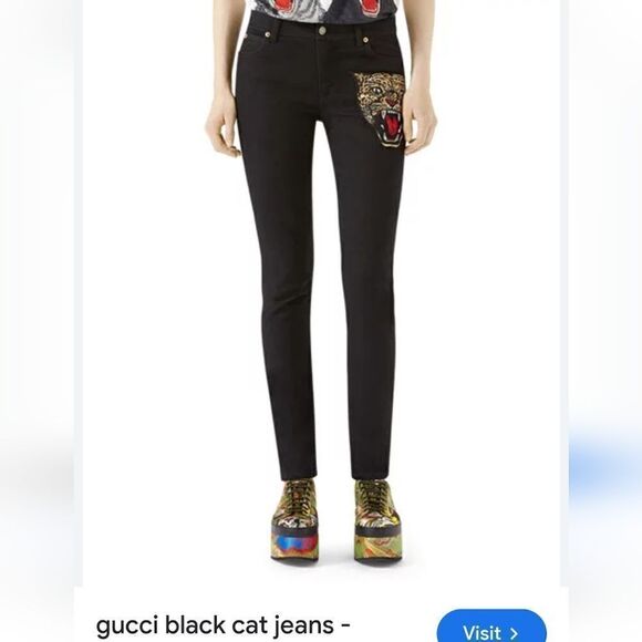 Pacsun Mens Black Skinny Jeans with Lion Cat and Roses Suze 29×30 - Picture 15 of 15